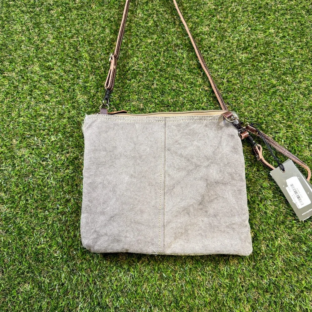 Myra Bag Hair-On-Hide Woven Canvas Crossbody Bag Small Boho Southwestern New